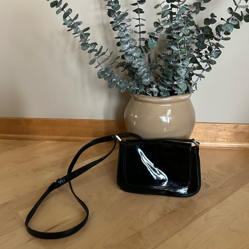 Vintage Liz Claiborne Black Patent Leather Crossbody Bag | Y2K Shoulder Purse